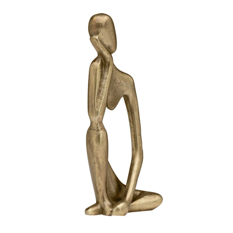 Pensive Figure 9h" Antique Brass Aluminum Decor Sculpture - 1 Knee Up