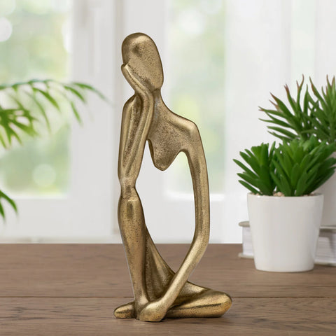 Pensive Figure 9h" Antique Brass Aluminum Decor Sculpture - 1 Knee Up