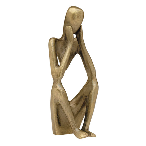 Pensive Figure 9h" Antique Brass Aluminum Decor Sculpture - 2 Knees Up