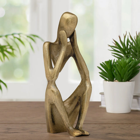Pensive Figure 9h" Antique Brass Aluminum Decor Sculpture - 2 Knees Up