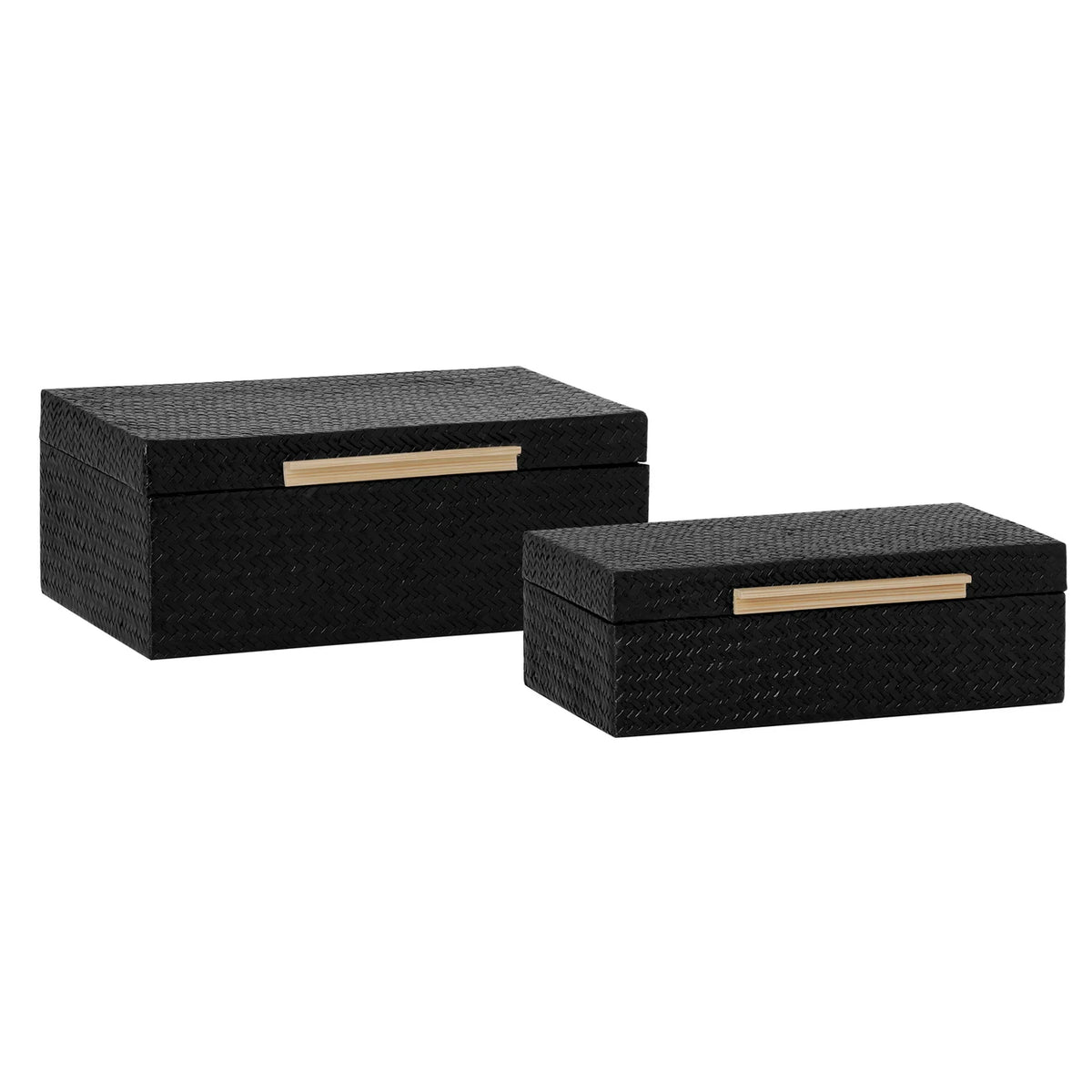 Pandan Herringbone Two Piece Bamboo Handle Rectangle Storage Box Set
