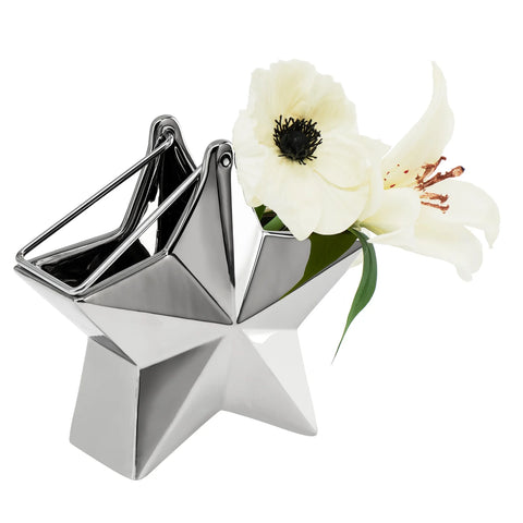 Star Silver Ceramic 5.75h" Hanging Vase