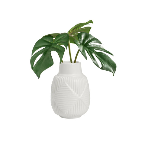 Argyle Embossed Stripe Matte White 6.25h" Ceramic Vase