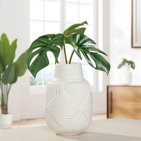 Argyle Embossed Stripe Matte White 8.25h" Ceramic Vase