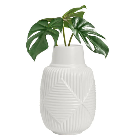 Argyle Embossed Stripe Matte White 10.5h" Ceramic Vase