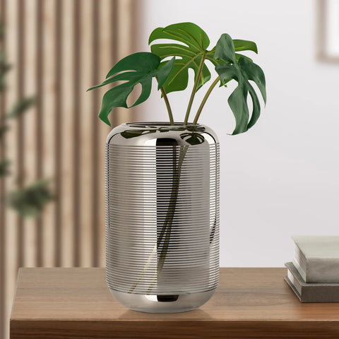Smoke Mirror Linear Stripe 9.5h" Curved Glass Cylinder Vase