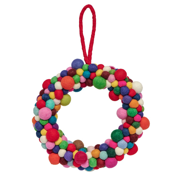 ModWool Felt Ball 14" Dia Decorative Wreath - Multicolor