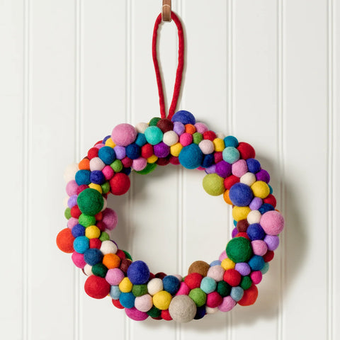 ModWool Felt Ball 14" Dia Decorative Wreath - Multicolor
