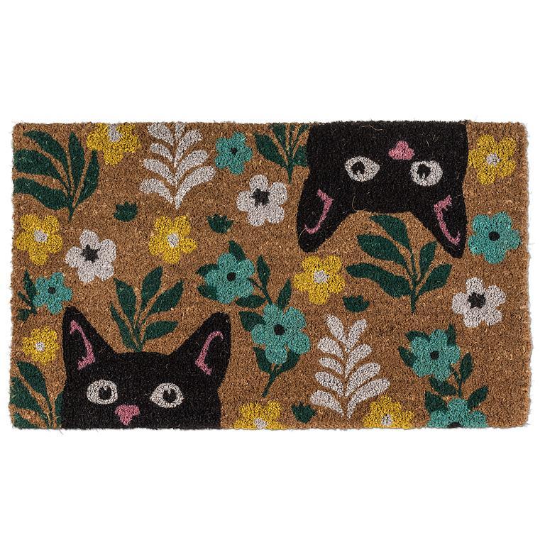 Peeking Floral Kitties Doormat