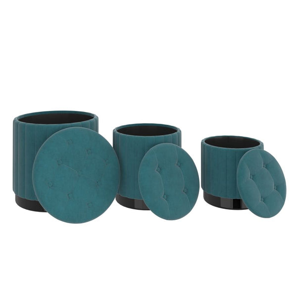 Tobi 3pc Storage Ottoman Set - Teal and Black