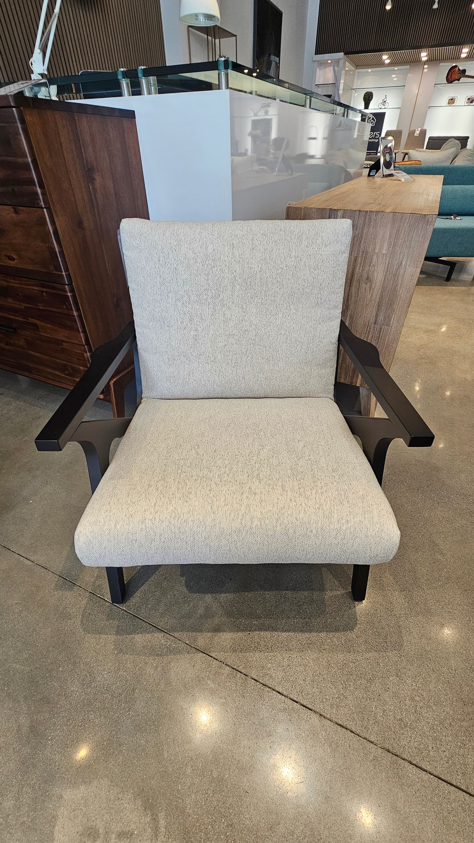 Accent Chair – Loop Palladium Fabric | Mid-Century Style (Floor Model)