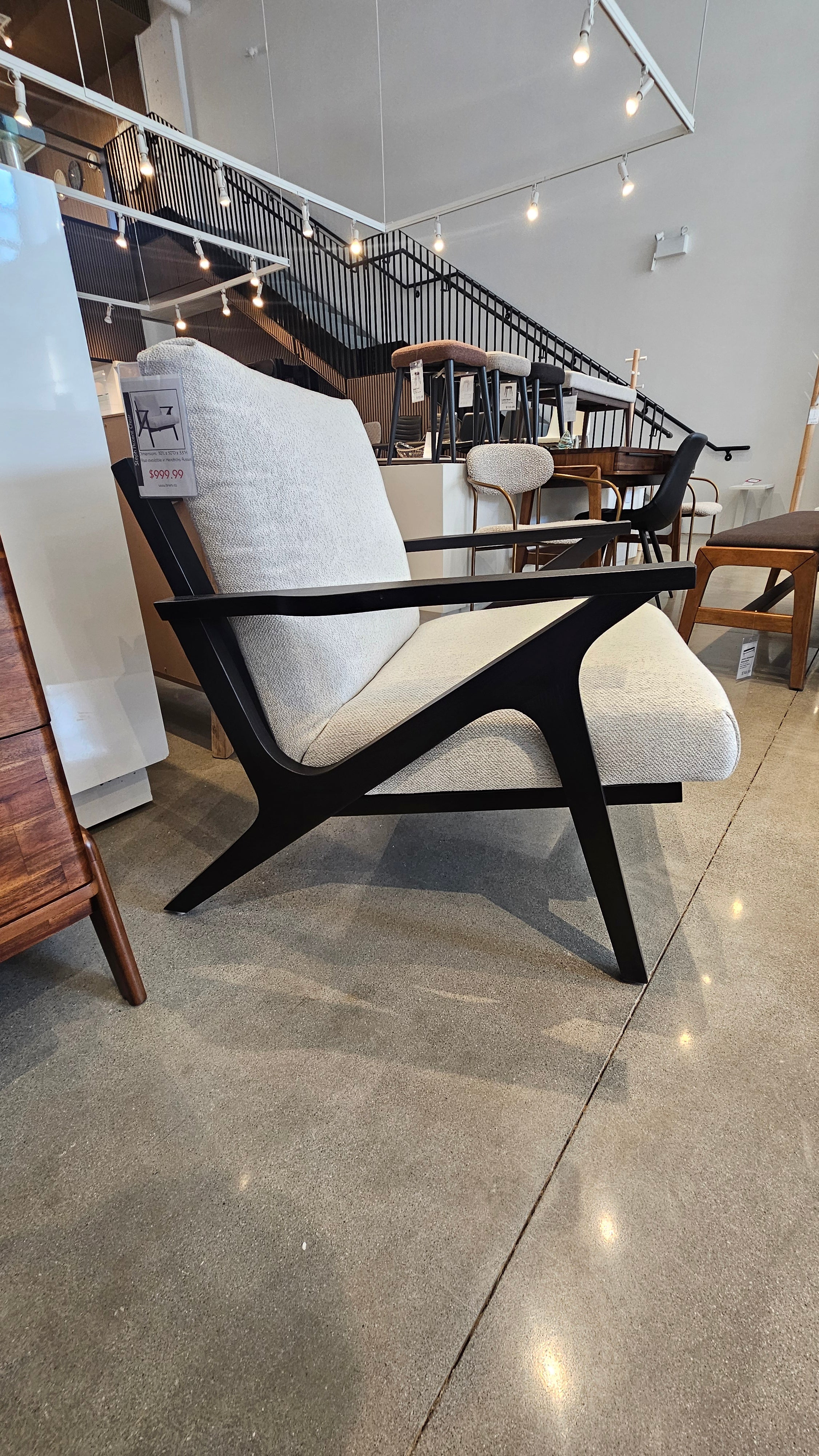 Accent Chair – Loop Palladium Fabric | Mid-Century Style (Floor Model)