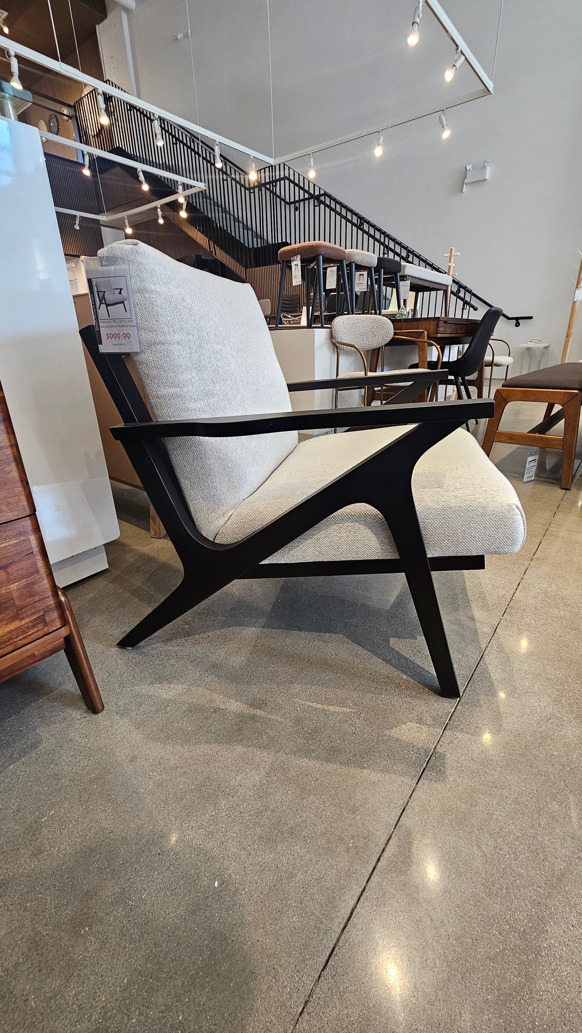 Accent Chair – Loop Palladium Fabric | Mid-Century Style (Floor Model)