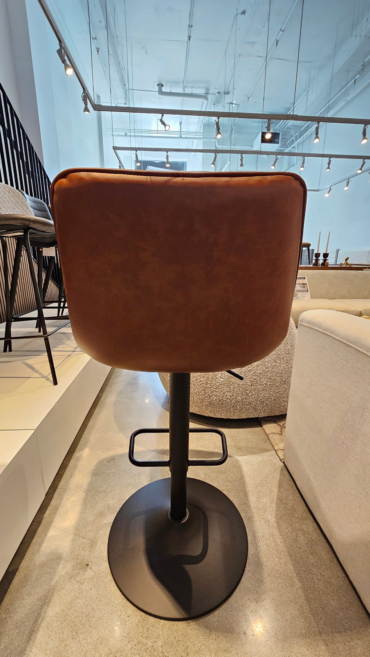 Adjustable Air-Lift Swivel Stool – Saddle Cognac Faux Leather (Floor Model)