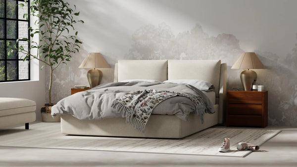 Continental King Storage Bed - Stone Wheat Tweed