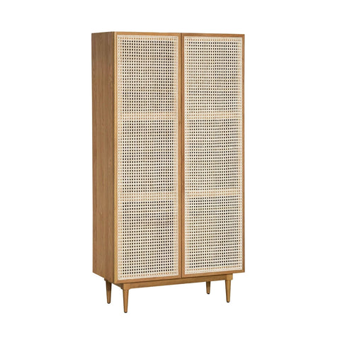 Cane Bookcase with Full Doors - Natural