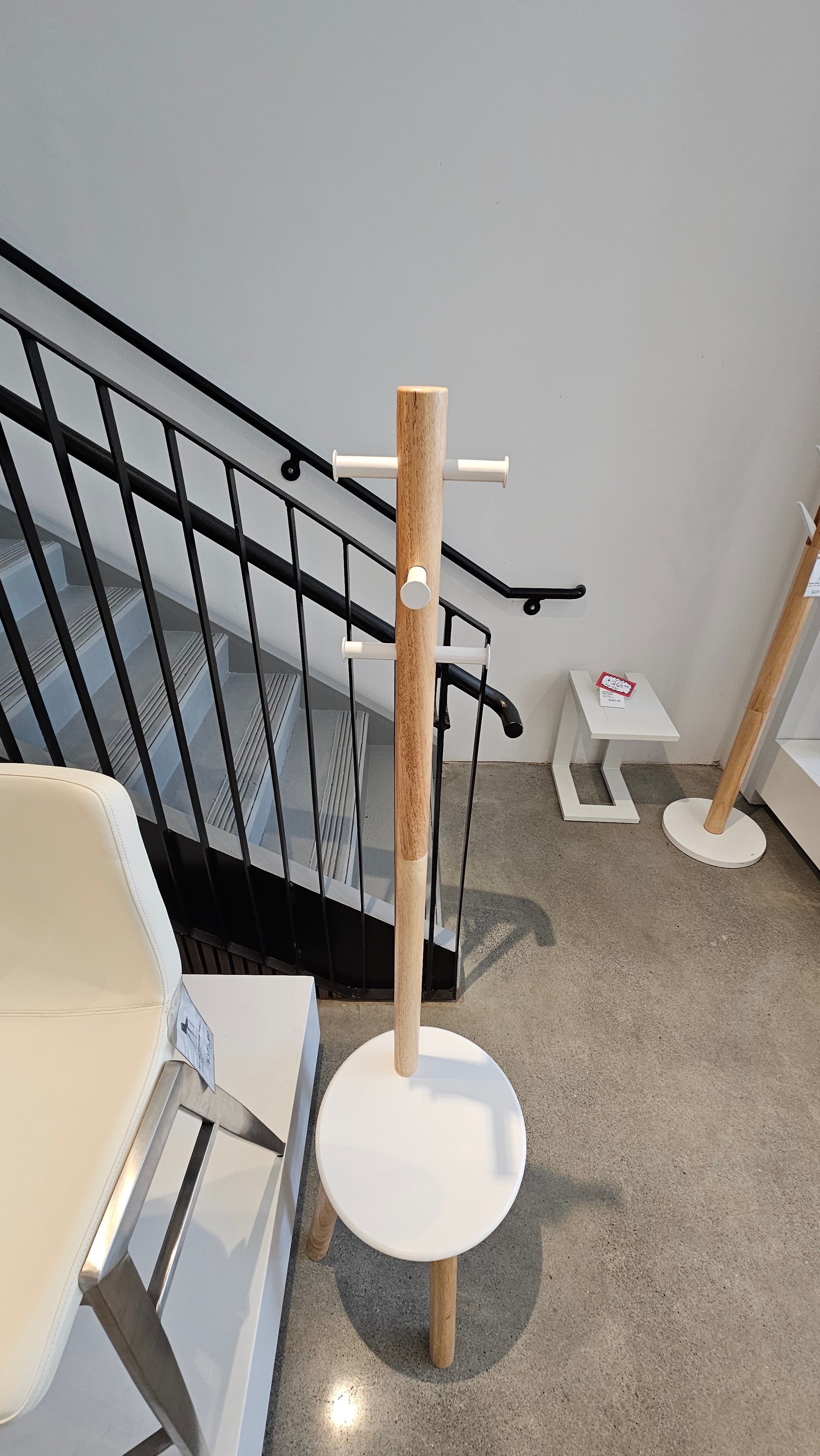 Coat Rack with Stool – White & Natural, 2-in-1 Space-Saving Design (Floor Model)