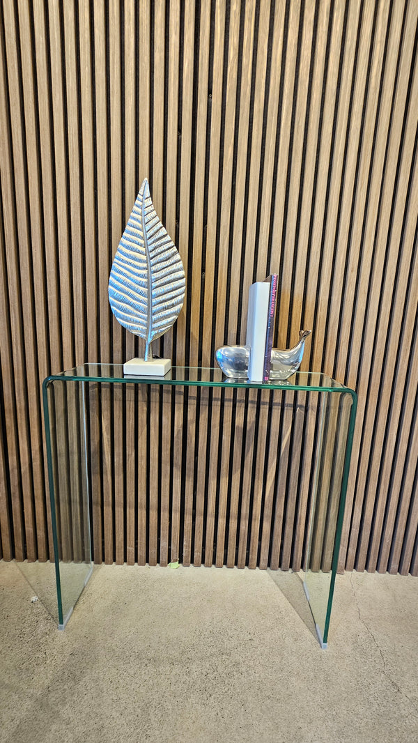 Curvo Narrow Glass Console Table – Waterfall Design (Floor Model)