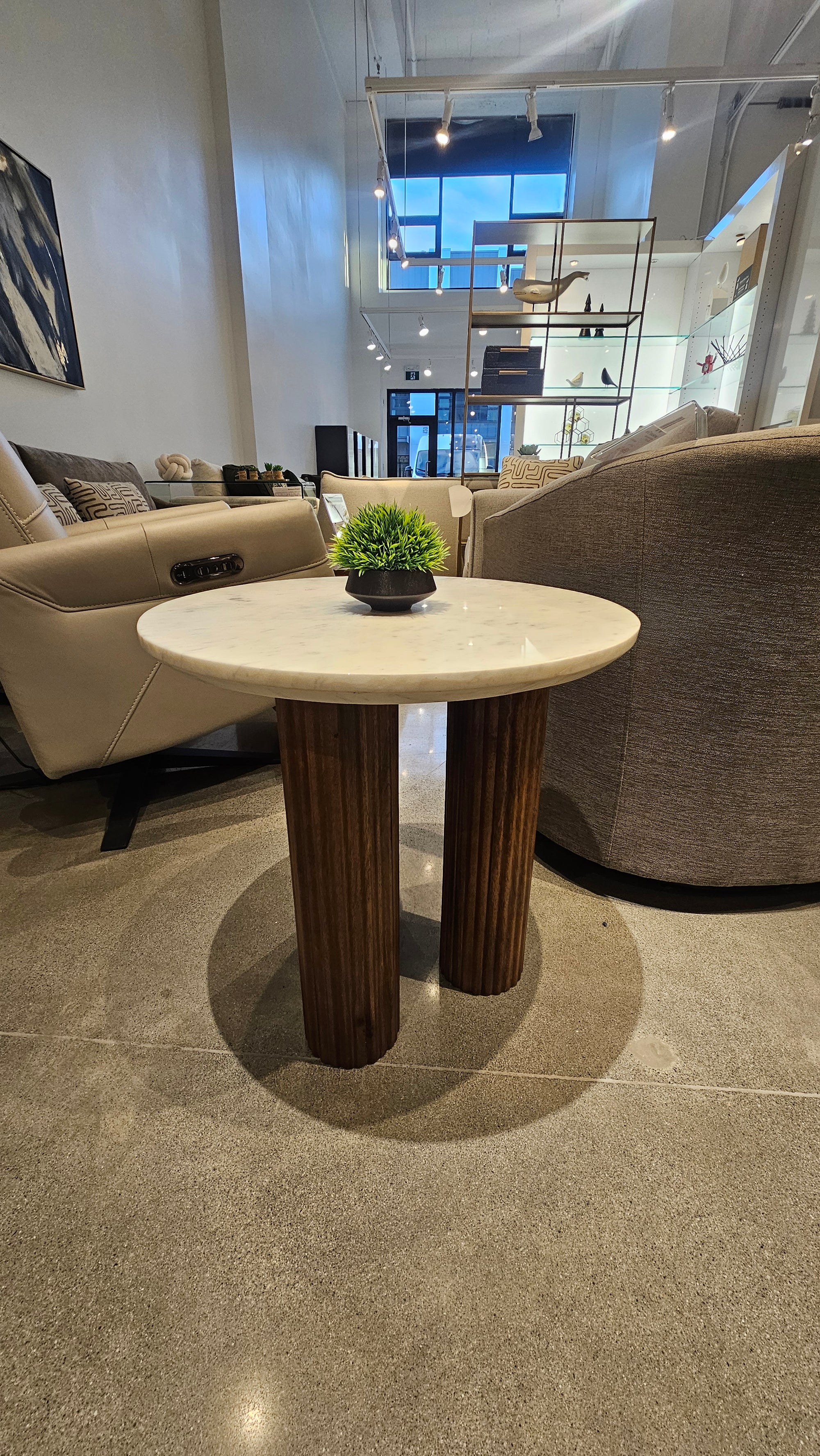 Jem Accent Table | Walnut Mango Wood & White Marble Top (Floor Model)
