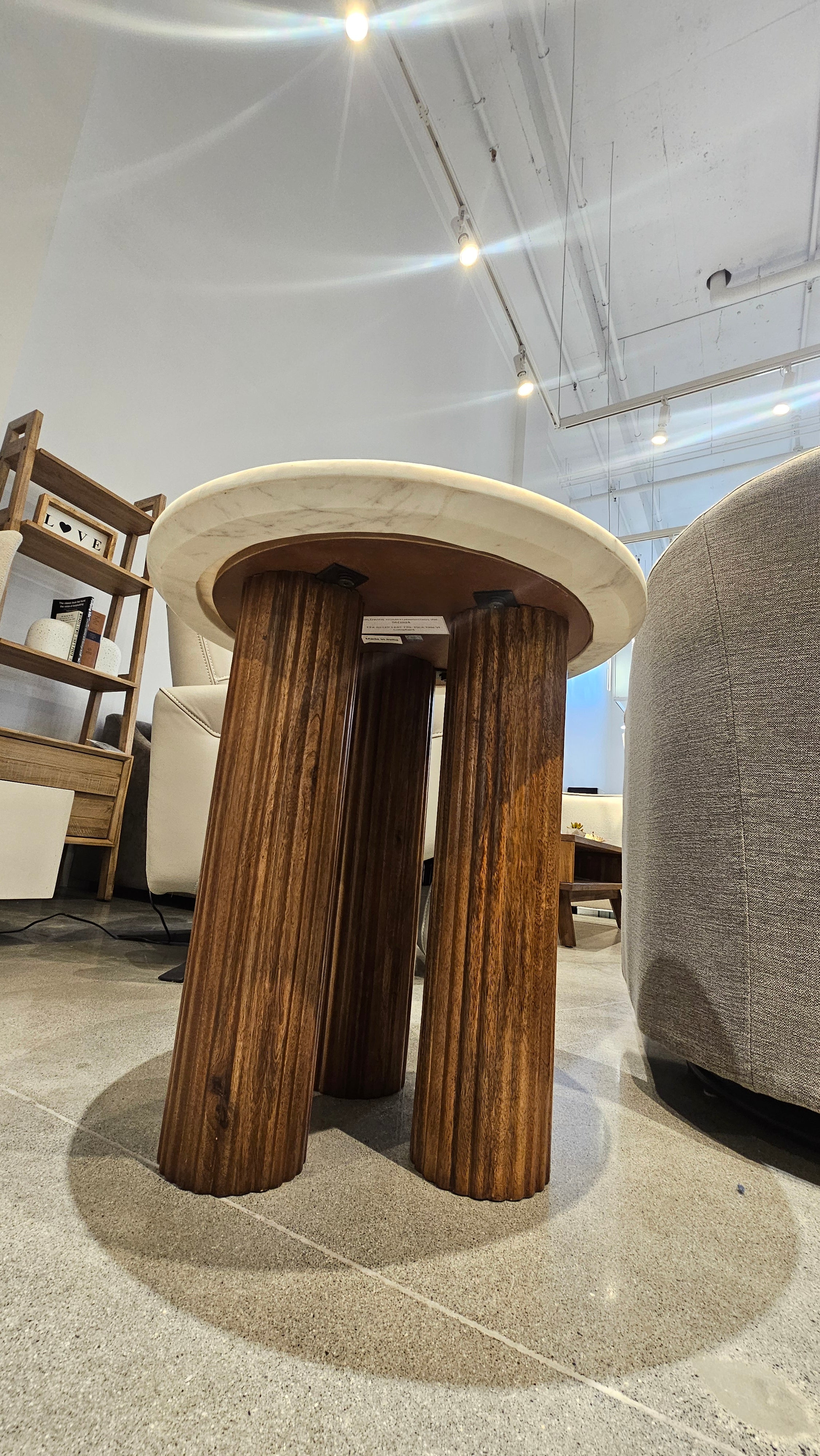 Jem Accent Table | Walnut Mango Wood & White Marble Top (Floor Model)