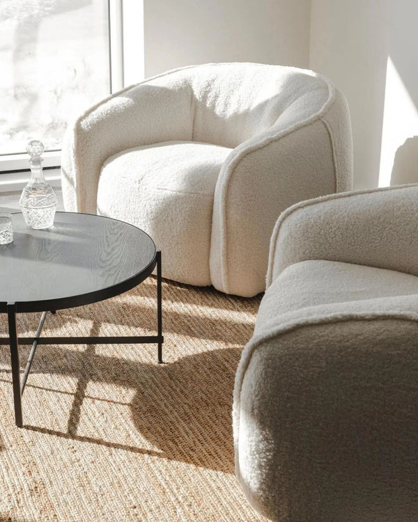 Duffy Swivel Lounge Chair in Teddy Cream Boucle