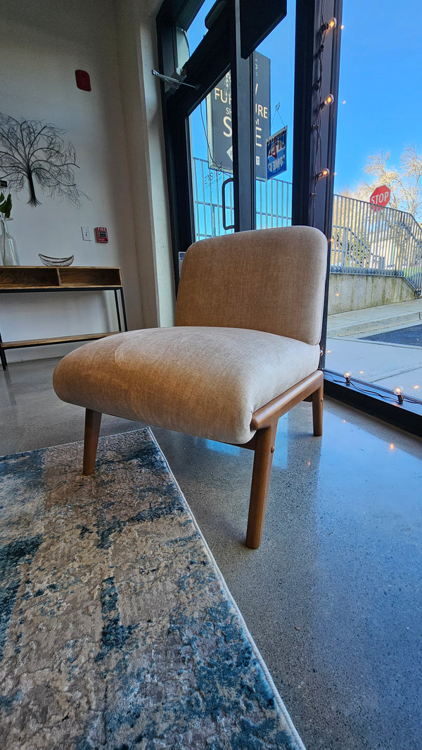 Modern Beige & Walnut Velvet Accent Chair – Ultra Plush & Cozy (Floor Model)