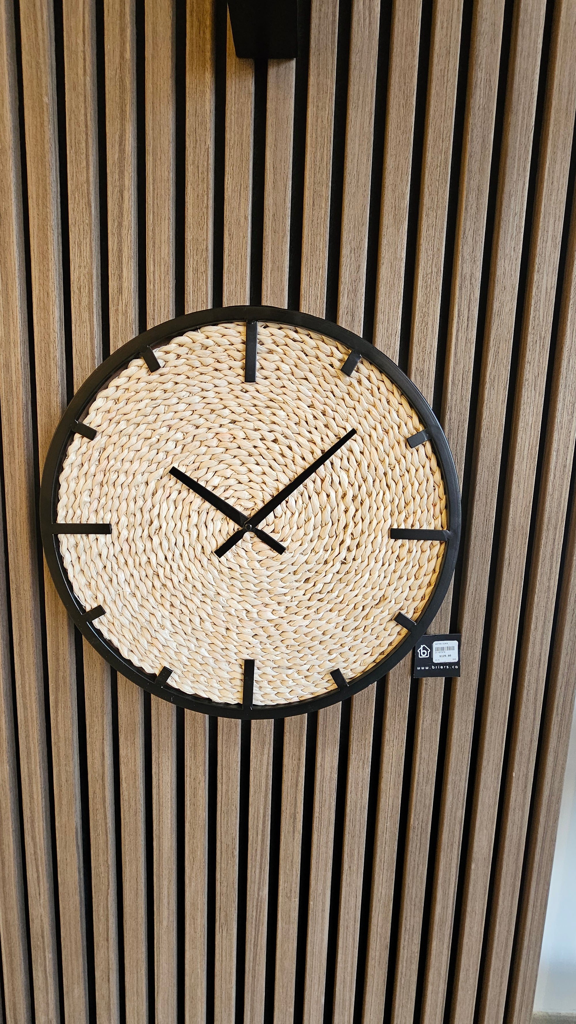 Rattan Wall Clock | Black Metal Frame – 16.5