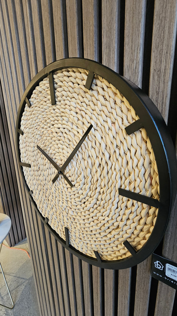 Rattan Wall Clock | Black Metal Frame – 16.5
