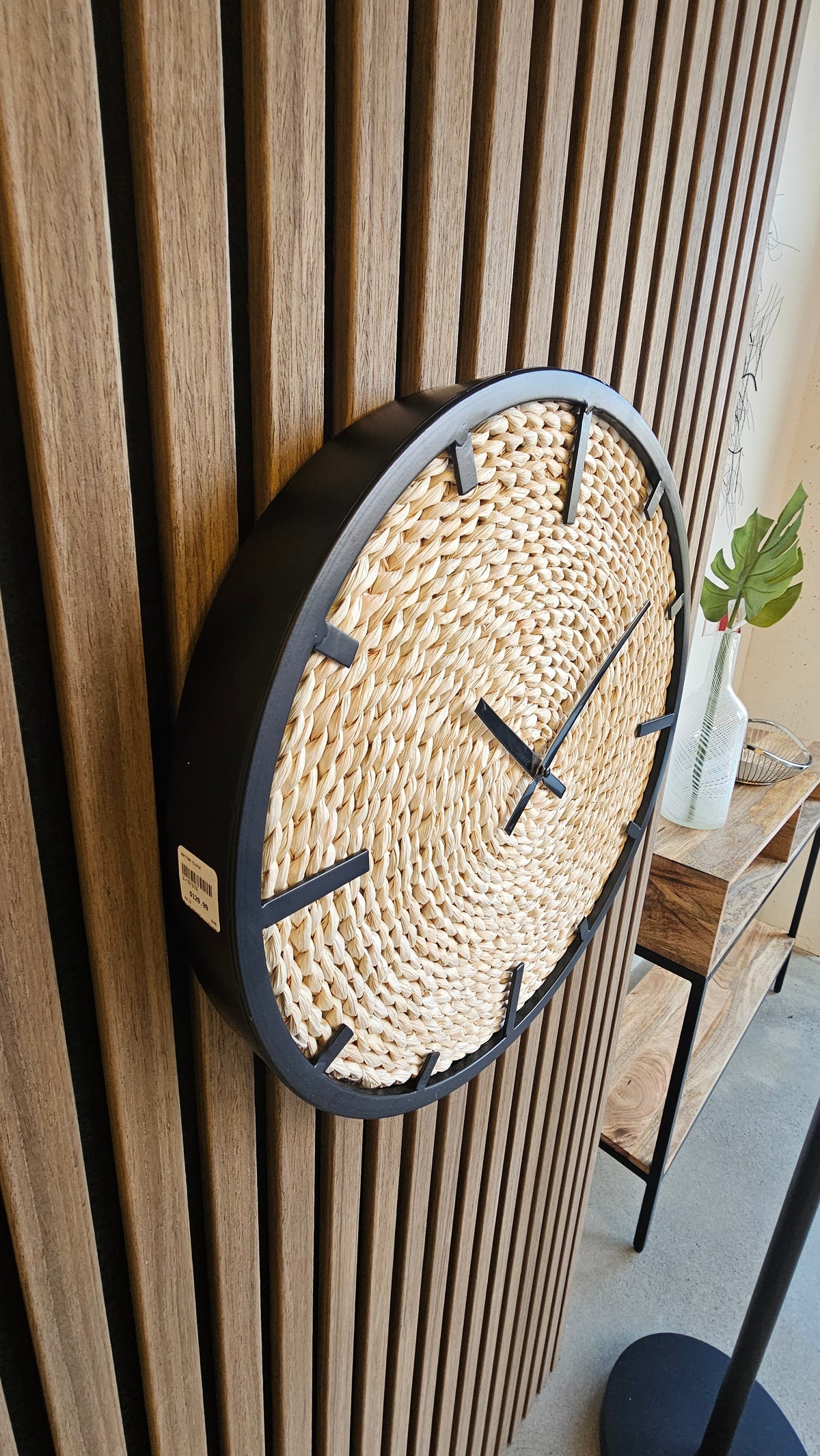 Rattan Wall Clock | Black Metal Frame – 16.5