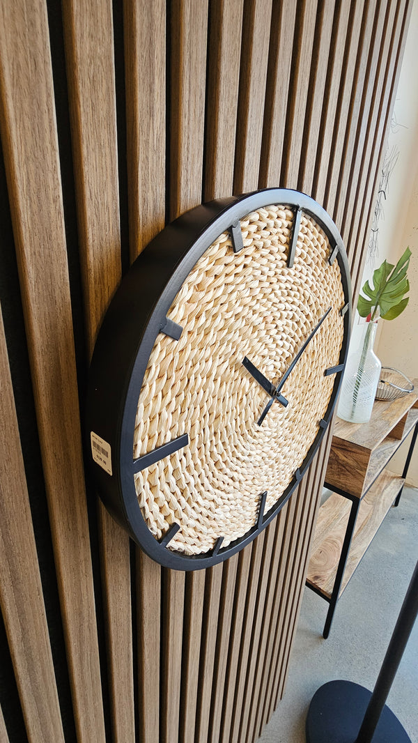 Rattan Wall Clock | Black Metal Frame – 16.5