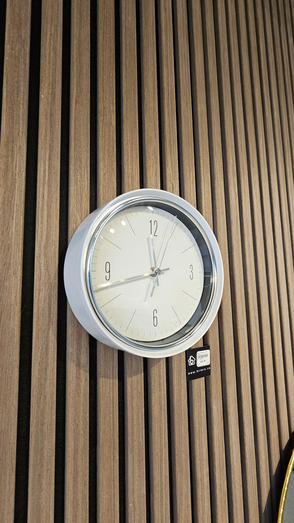 Retro Style White Metal Wall Clock – 9” Diameter (Floor Model)