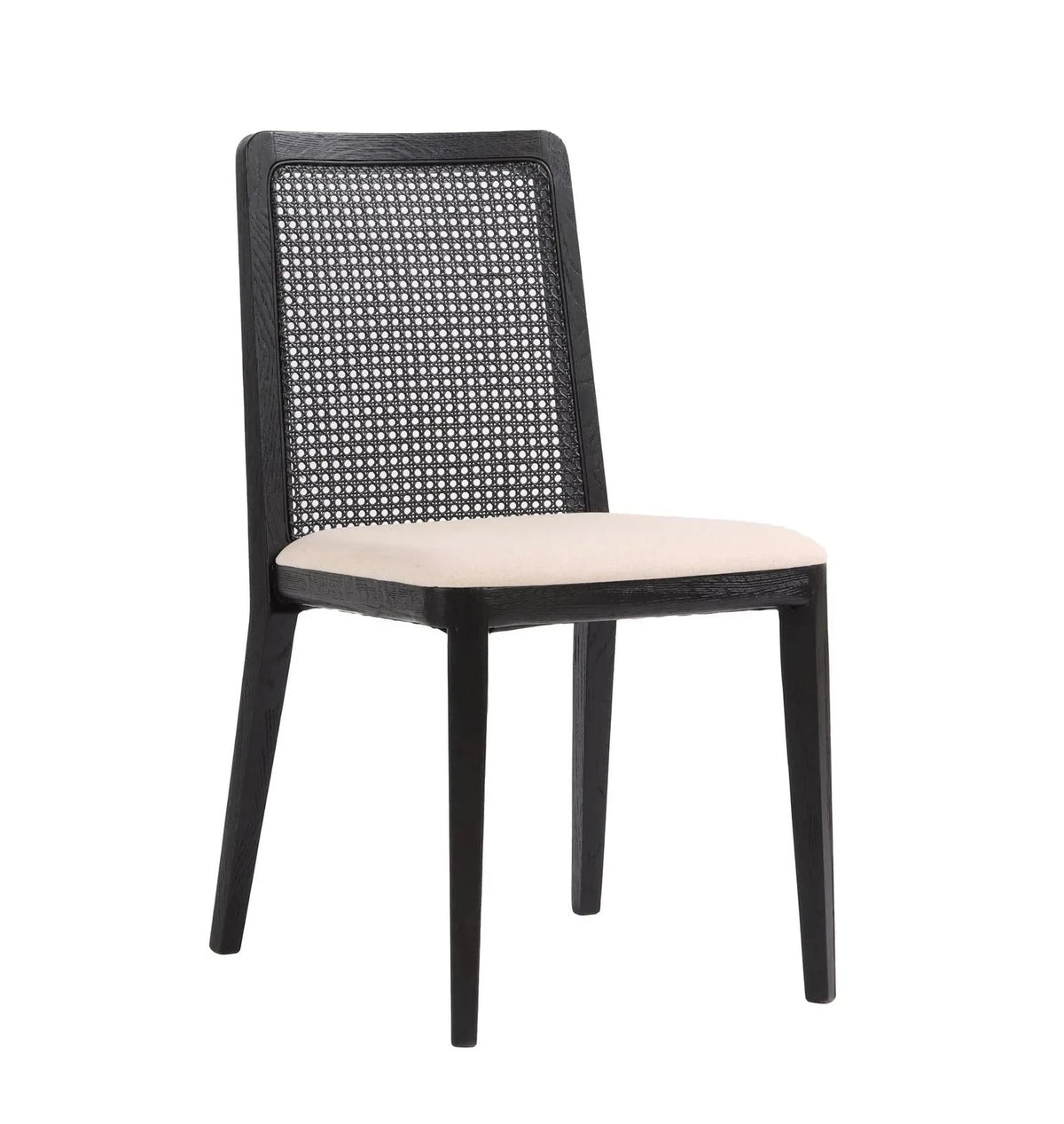 Cane Dining Chair - Oyster Linen/Black Frame