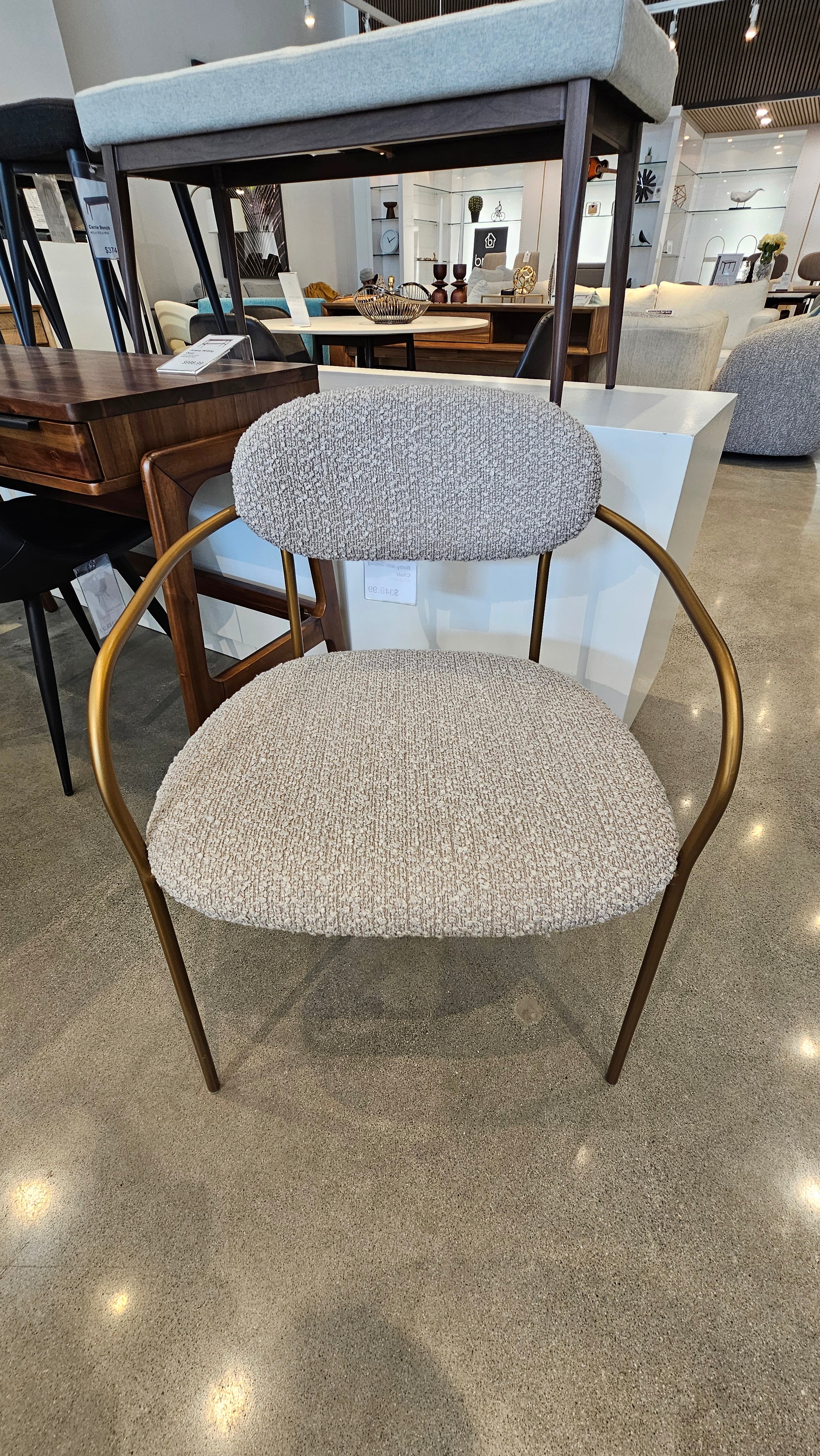 Sleek Antique Bronze Metal Arm Dining Chair – Coastal Modern Style (Floor Model)