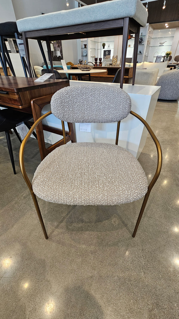 Sleek Antique Bronze Metal Arm Dining Chair – Coastal Modern Style (Floor Model)