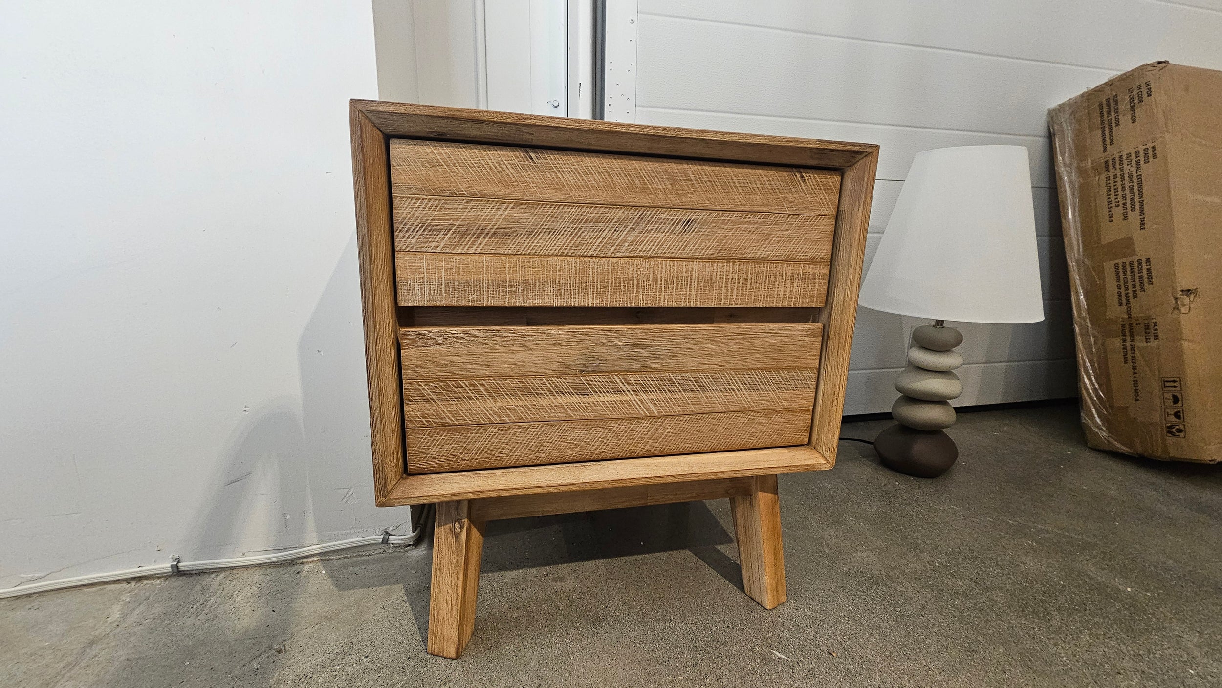Solid Acacia Wood 2-Drawer Nightstand | Storage (Floor Model)