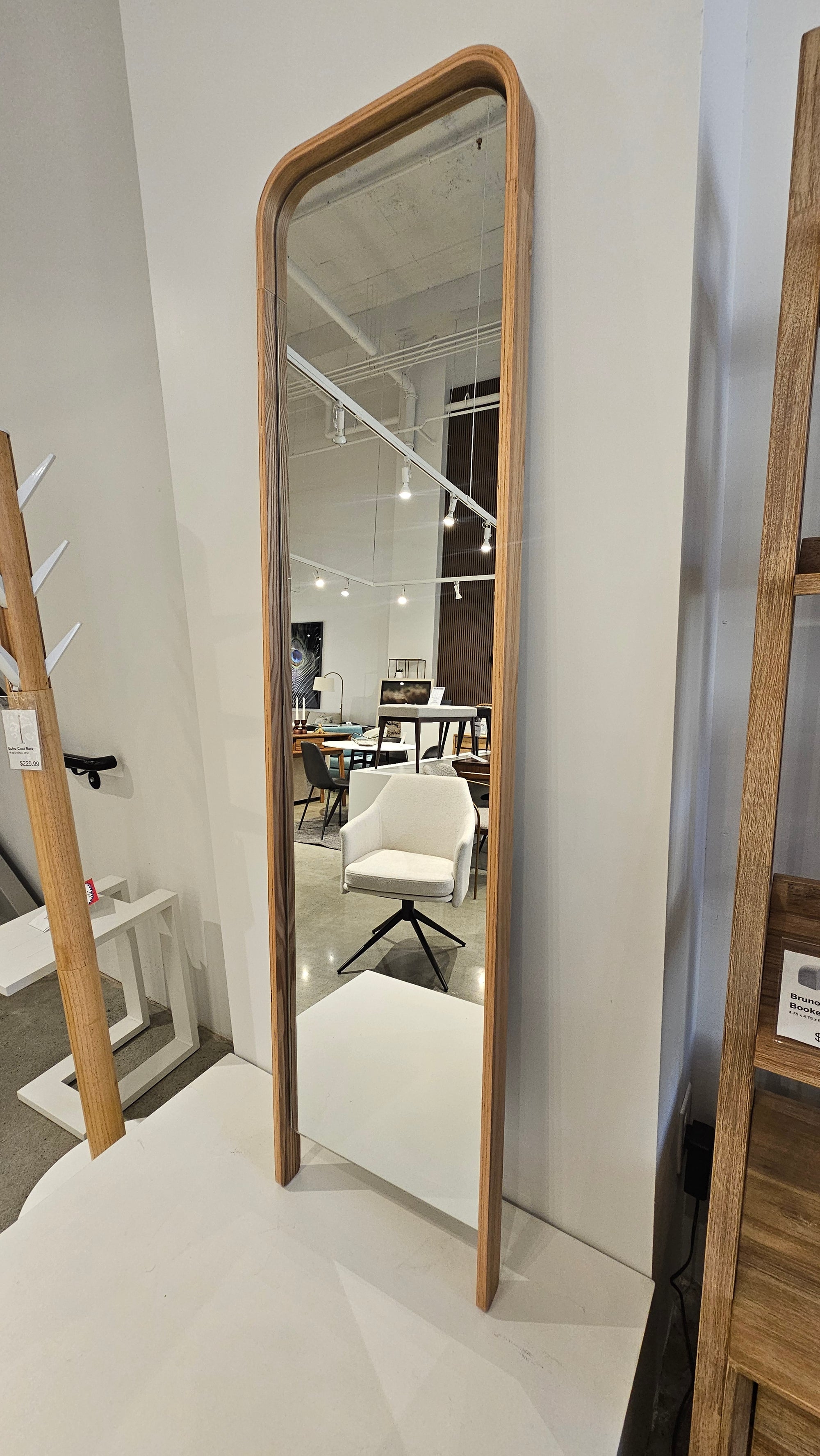 Wood Leaning Floor Mirror | Curved Sustainable Wood Frame (Floor Model)