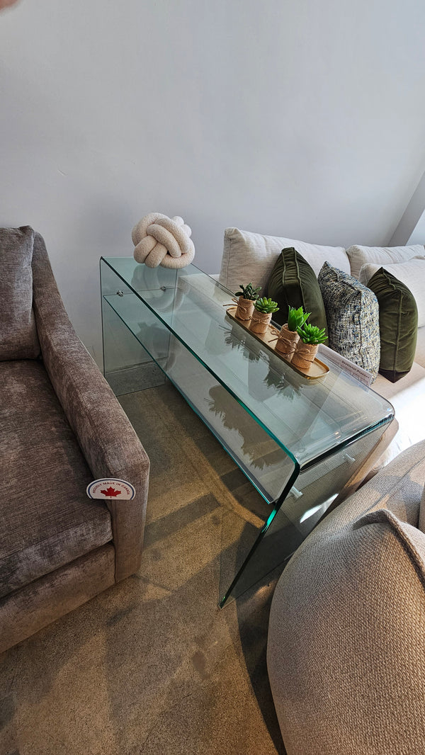 Curvo Glass Console Table with Shelf (Floor Model)