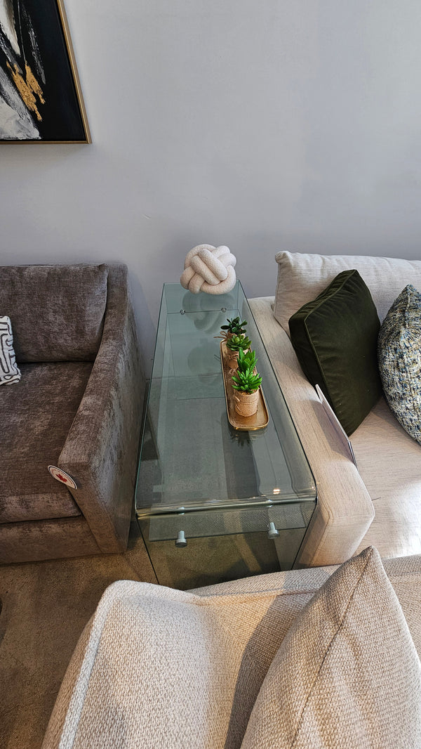 Curvo Glass Console Table with Shelf (Floor Model)