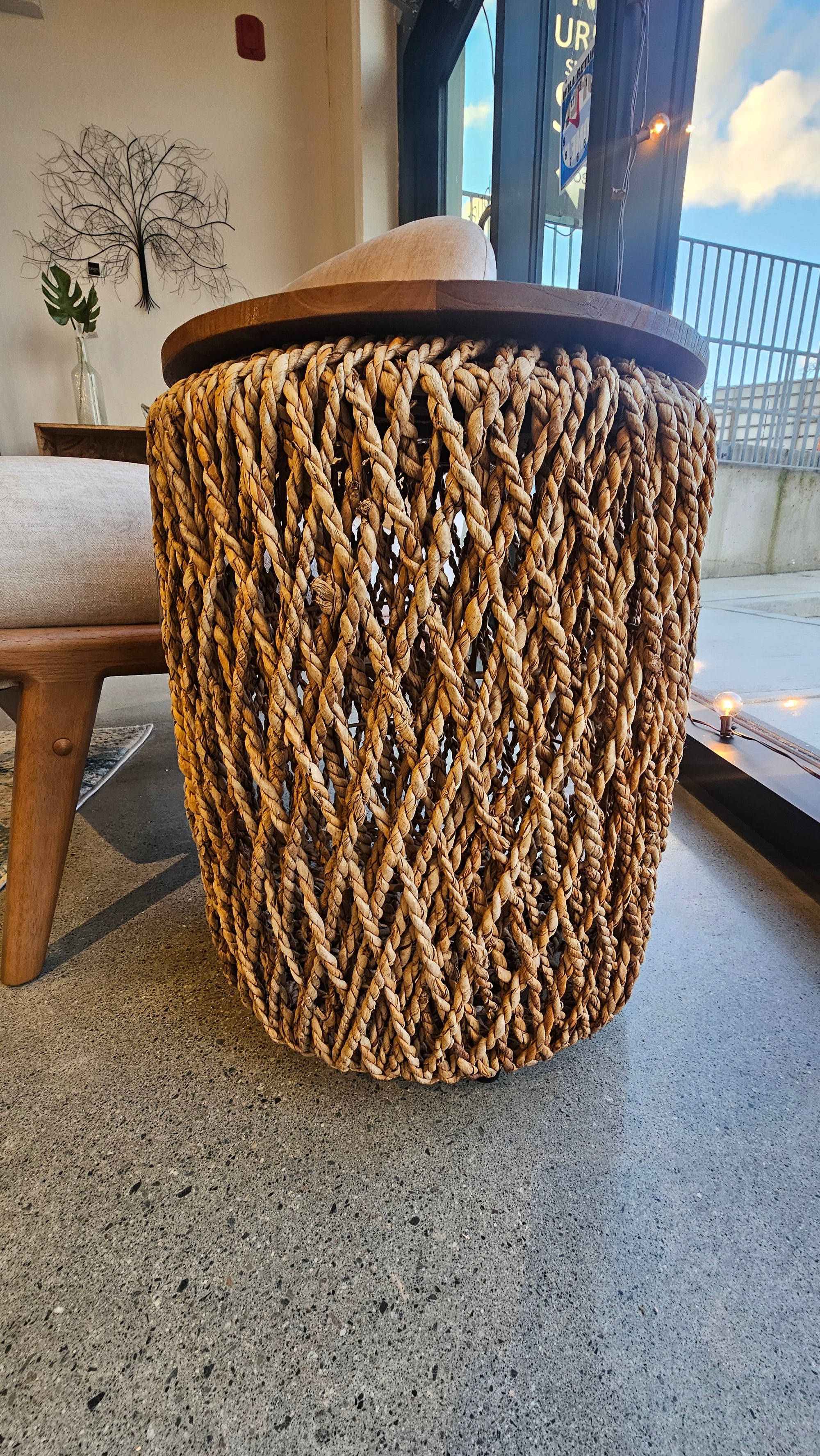 D-Bodhi Knut Side Table / Storage Basket | Reclaimed Teak & Abaca (Floor Model)