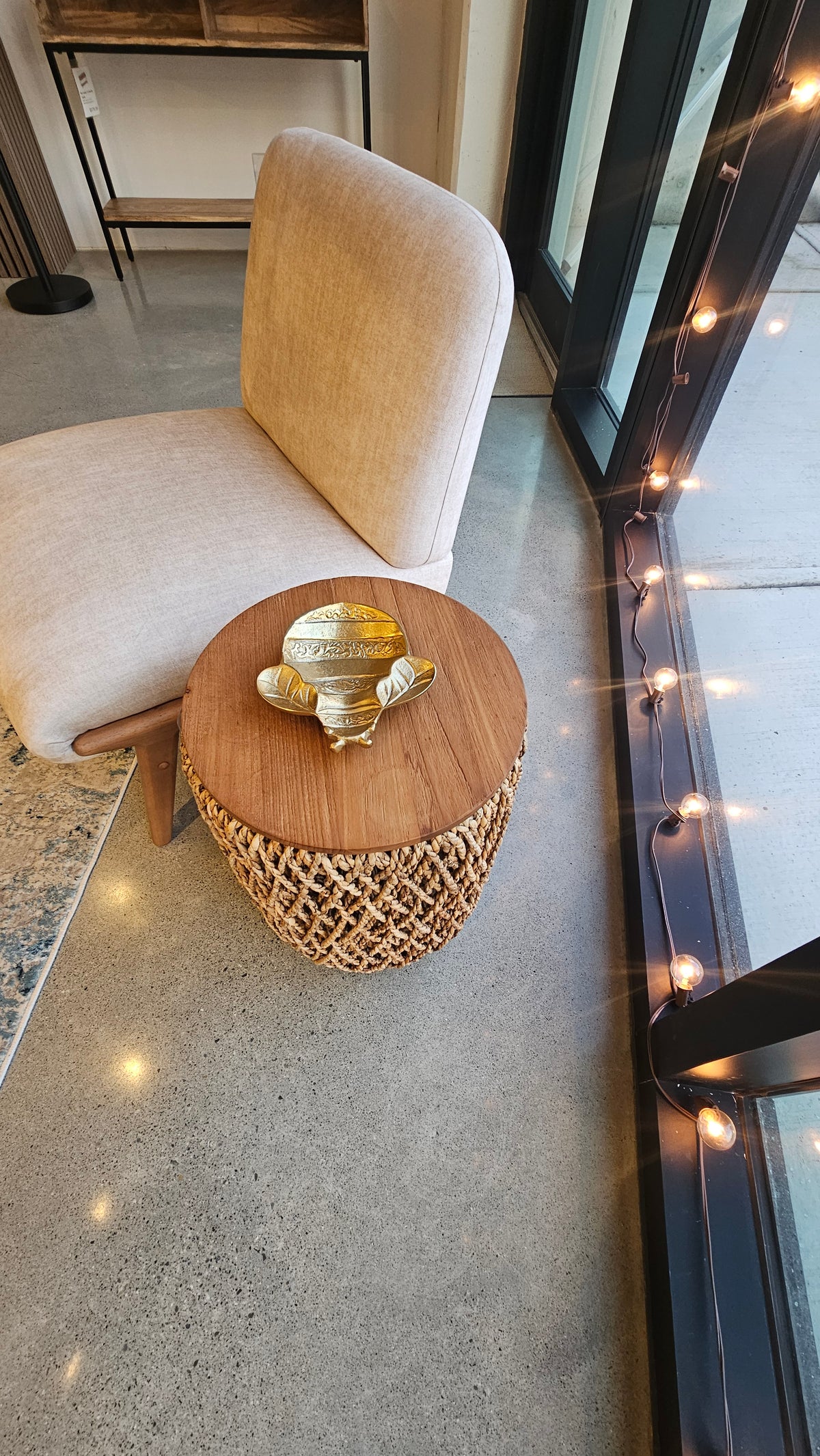 D-Bodhi Knut Side Table / Storage Basket | Reclaimed Teak & Abaca (Floor Model)