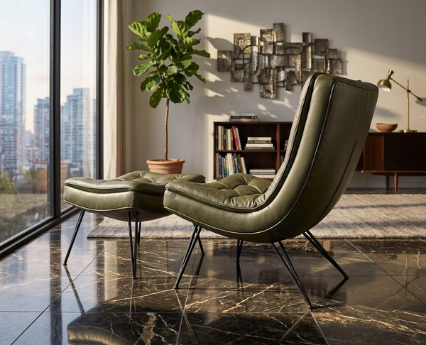 Aura Leather Lounge Chair & Ottoman