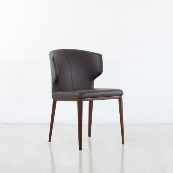 Bow Leather Dining Chair - Taupe - Wood Imprint Base
