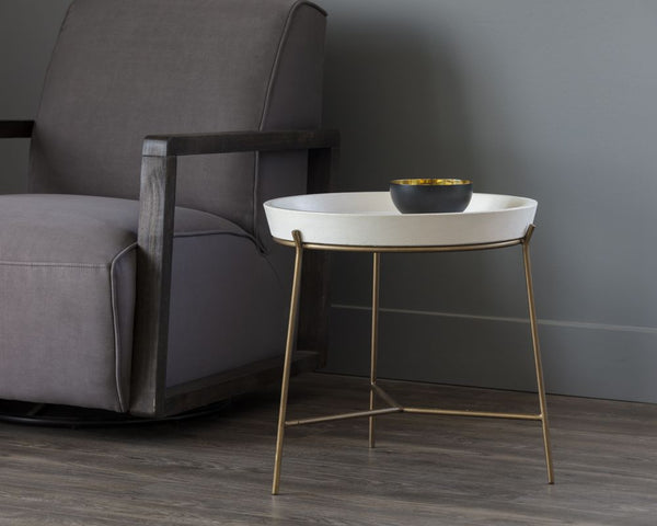 Remy End Table - Ivory w/ Antique Brass Base