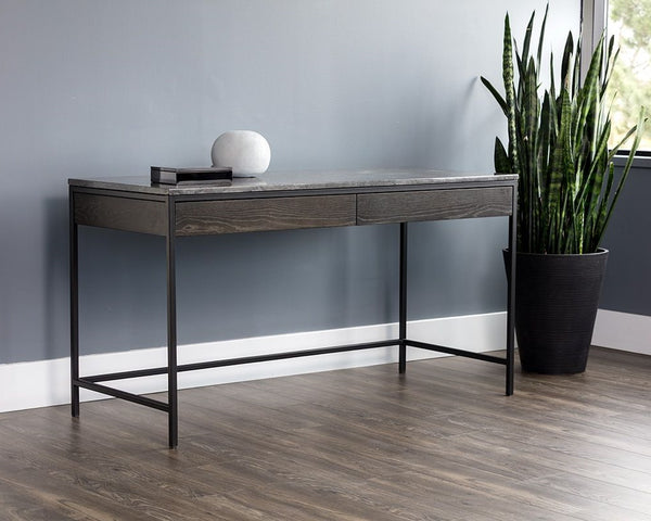 Stamos Desk - Black - Light Grey Marble / Charcoal Grey