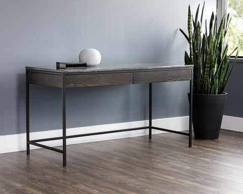 Stamos Desk - Black - Light Grey Marble / Charcoal Grey