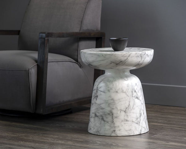 Lucida Marble Look End Table - White