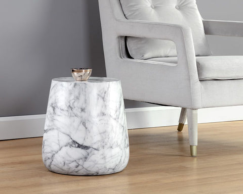 Aries Side Table Marble Look - White