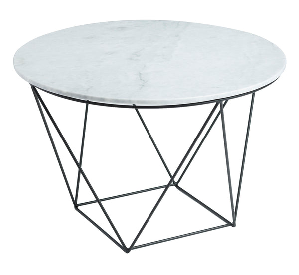 Valencia Round Side Table - White Marble/Matte Black