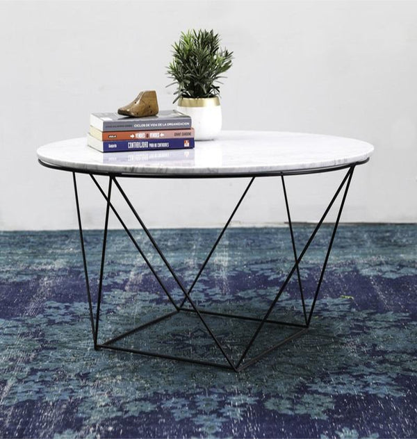 Valencia Round Side Table - White Marble/Matte Black