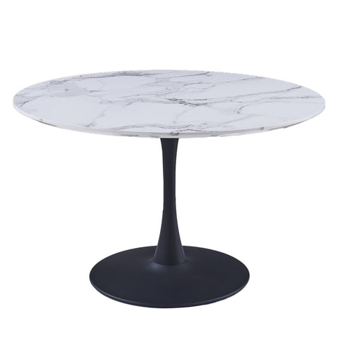 Acer 48" Round Dining Table in White Faux Marble and Black